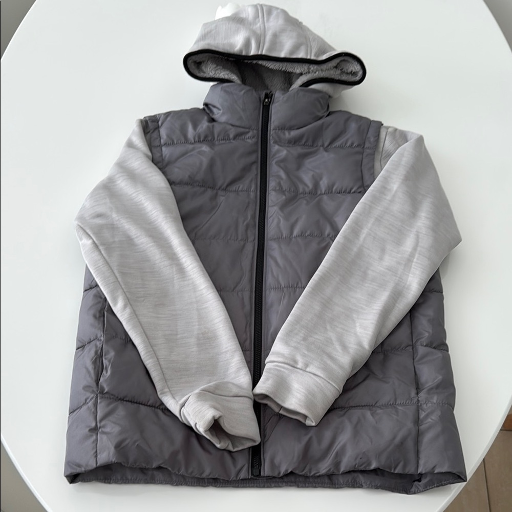 Old Navy Gray and Light Gray Hooded Puffer Jacket